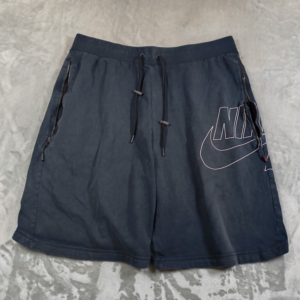 Nike Air Shorts Men XL Black Big Swoosh Zip Pockets Gym Workout Train Basketball
